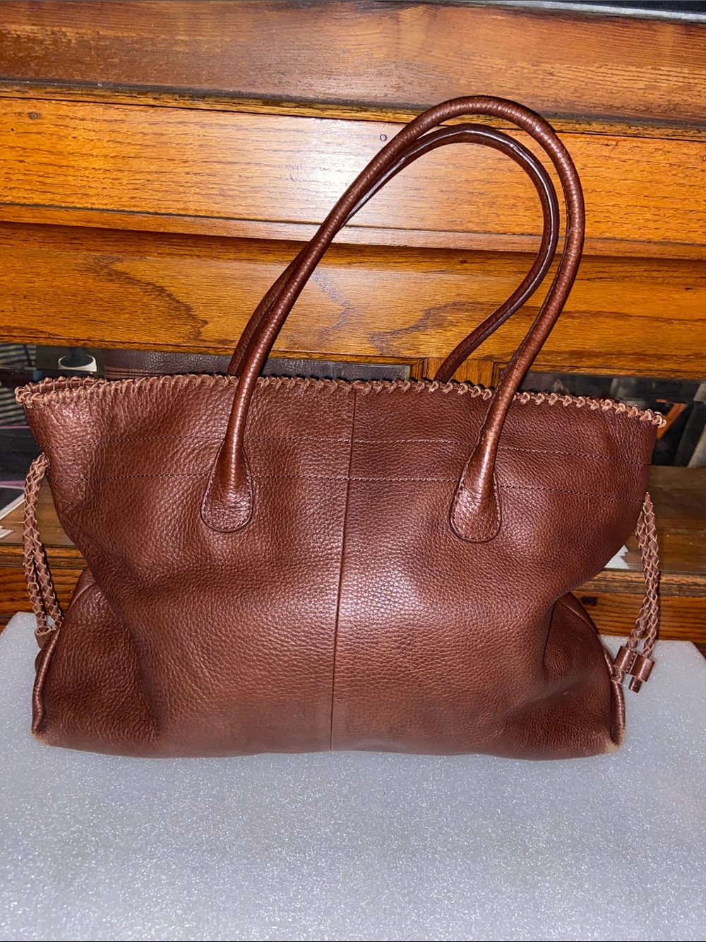 Banana Republic Brown Leather Tote with Braided Side Detail